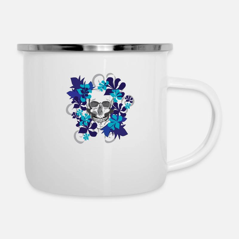crâne et fleurs bleues - Tasse émaillée - blanc