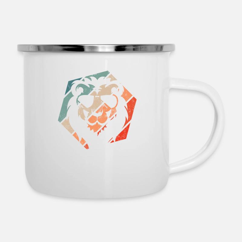 Löwe Retro Style Vintage - Emaille-Tasse - Weiß