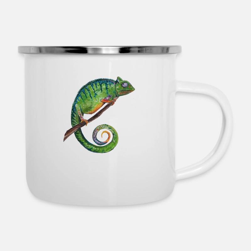Skeptisches Chamäleon - Emaille-Tasse - Weiß