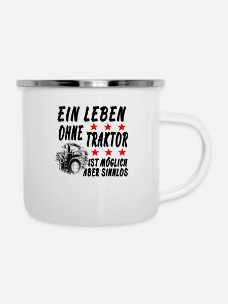 Traktor - Emaille-Tasse - Weiß