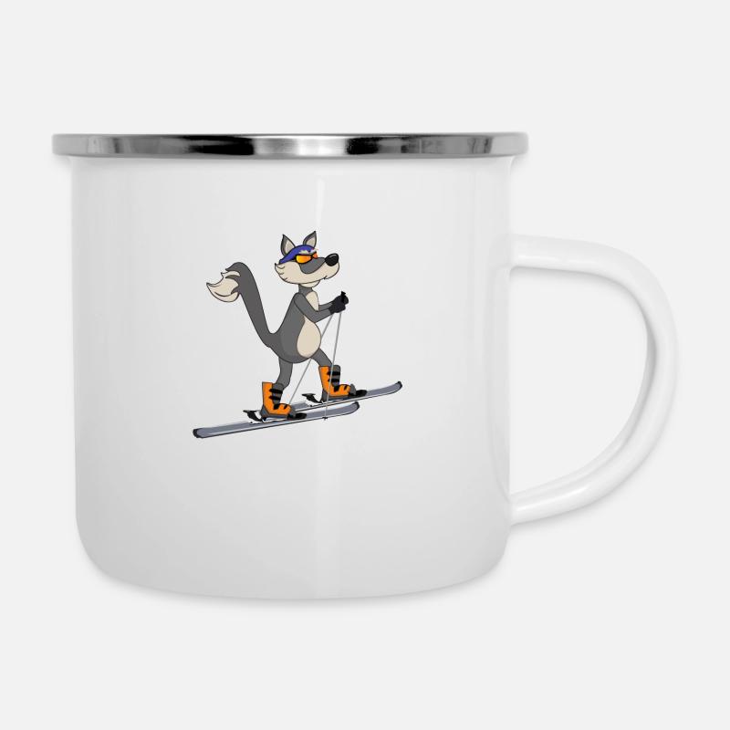 Skitour Ski Wolf - Emaille-Tasse - Weiß