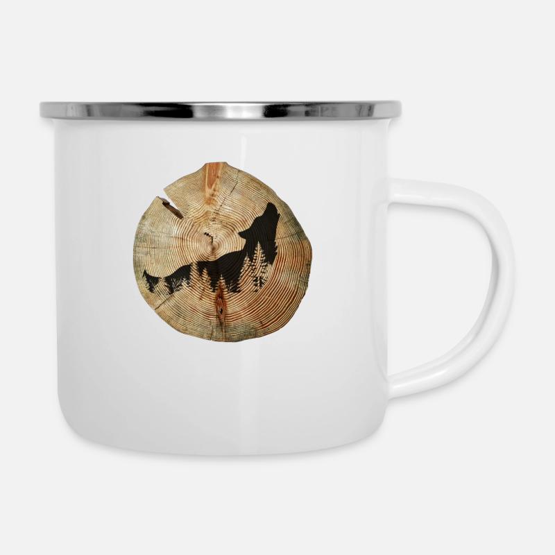 Baumscheibe Wolf - Emaille-Tasse - Weiß