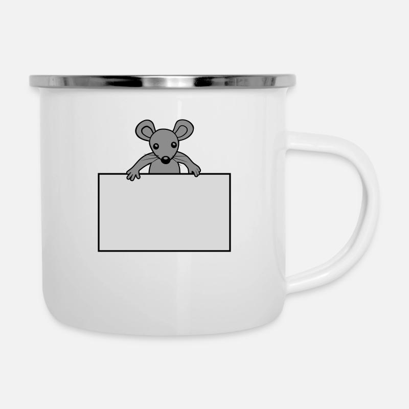 Maus mit Schild - Emaille-Tasse - Weiß