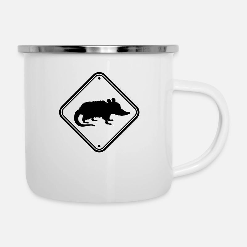 Gefahr Schild Opossum - Emaille-Tasse - Weiß