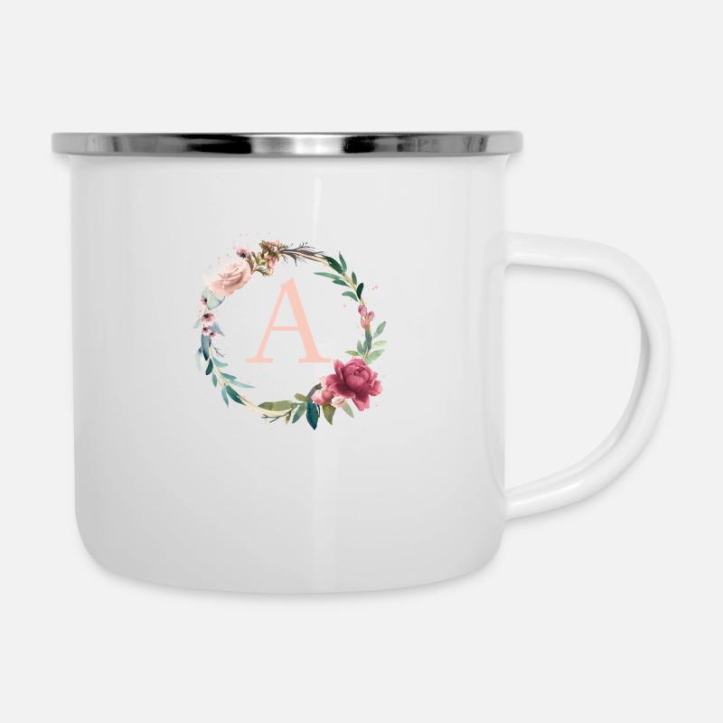 Monogramme personnalisable A Flowers Circle Boho - Tasse émaillée - blanc