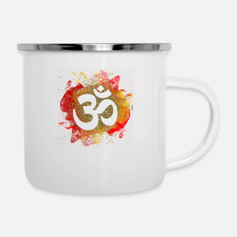 om zeichen gold feuer elemente liebe mantra - Emaille-Tasse - Weiß