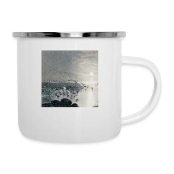 Ducks, Mallards and Swans on the lake at sunset - Camper Mug - white - Right