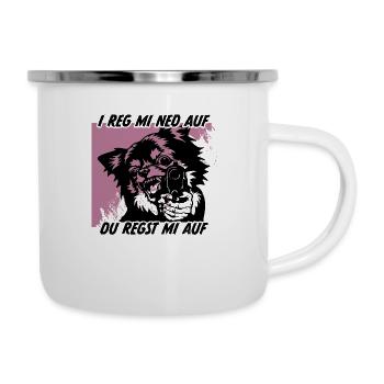 Aggro Chihuahua – I REG MI NED AUF - Emaille-Tasse - Weiß - Rechts