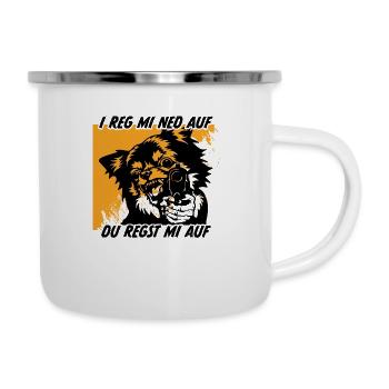 Aggro Chihuahua – I REG MI NED AUF - Emaille-Tasse - Weiß - Rechts