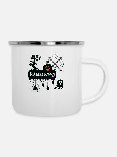 Halloween-Party - Emaille-Tasse - Weiß
