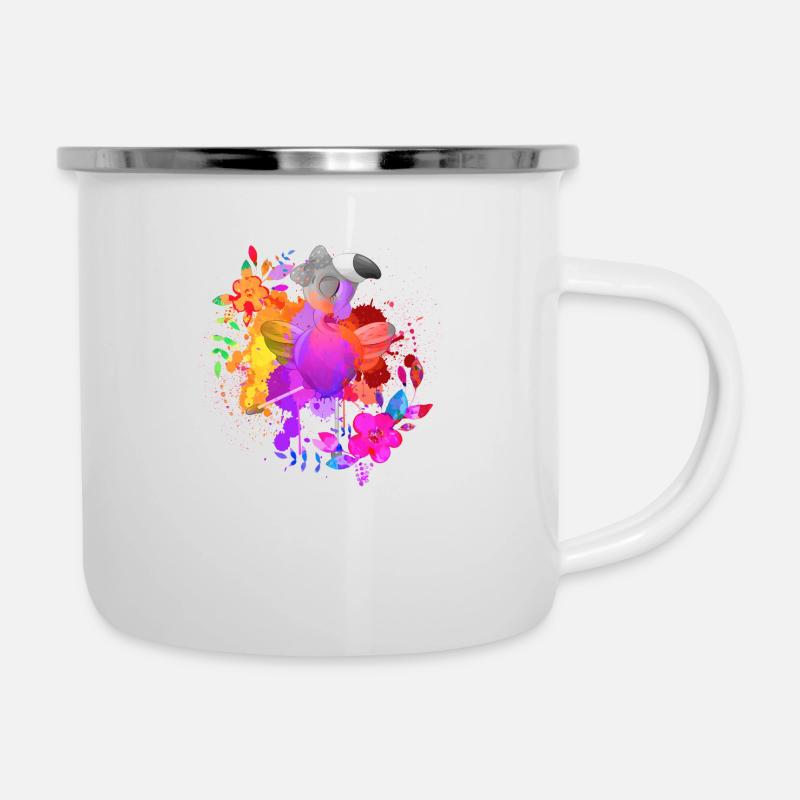 Danse des fleurs Flamant Rose Éclaboussure de Couleurs Art - Tasse émaillée - blanc