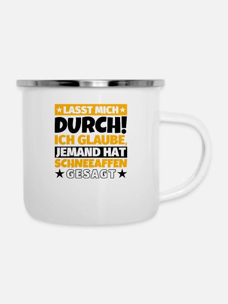 Schneeaffen - Emaille-Tasse - Weiß