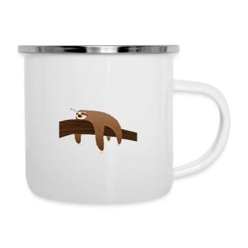 Supermutti Super Müde Mama Faultier Spruch - Emaille-Tasse - Weiß - Rechts