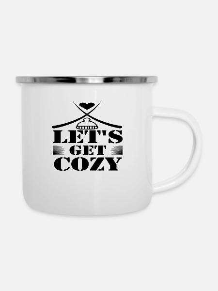 Let´s get Cozy - Emaille-Tasse - Weiß