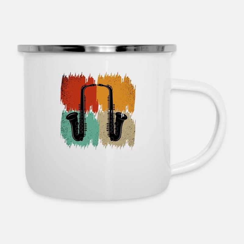 Saxophone rétro - Tasse émaillée - blanc