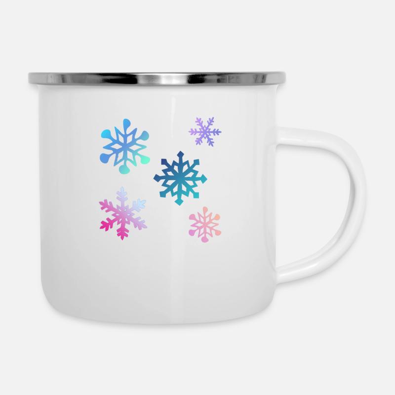 Bunte Schneeflocken - Emaille-Tasse - Weiß