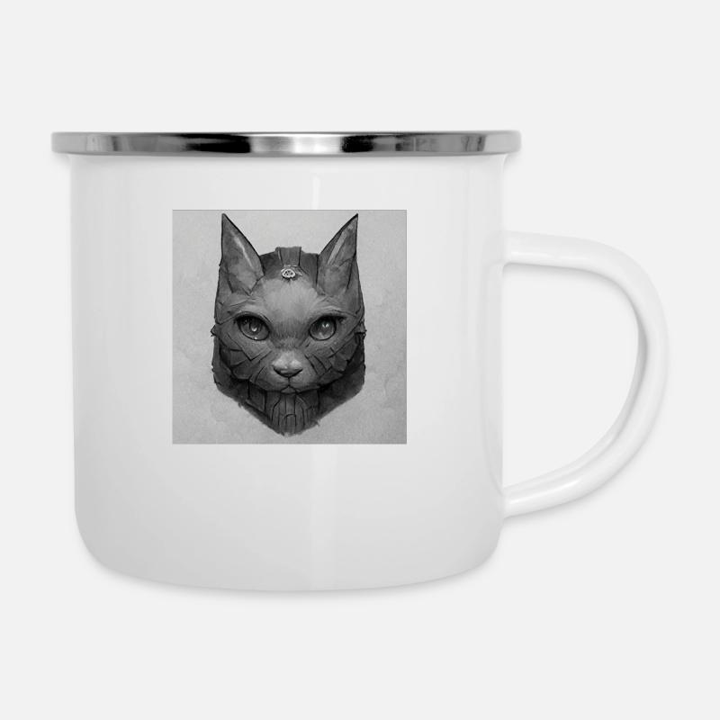 Dessin de chat - Tasse émaillée - blanc