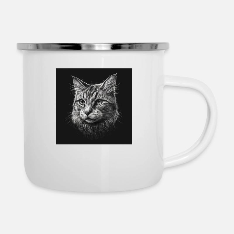 Cat Drawing - Camper Mug - white