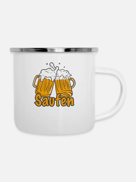 Saufen - Emaille-Tasse - Weiß