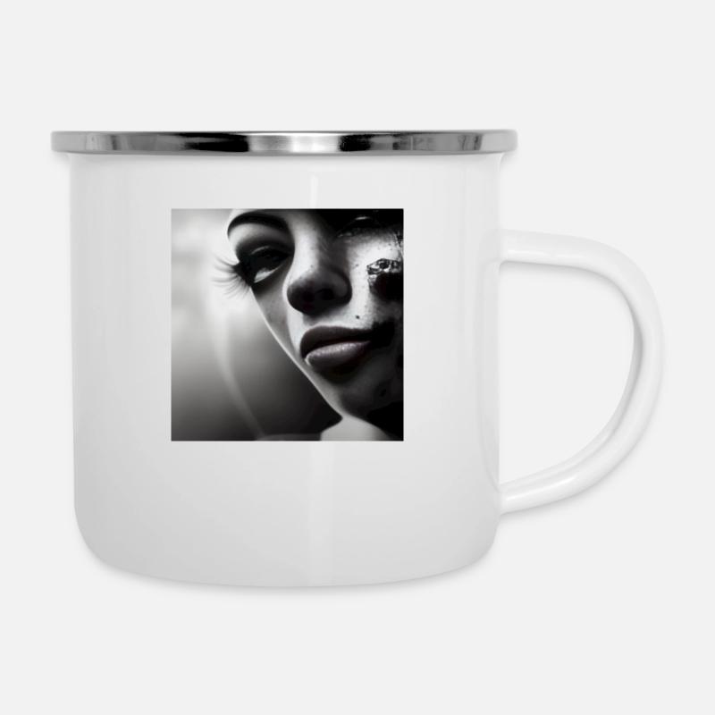 Frau gesicht black and white still - Emaille-Tasse - Weiß