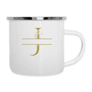 Personalisierter goldener Blumenbuchstabe J - Emaille-Tasse - Weiß - Rechts