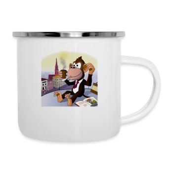 Cooler Affe trinkt im Cafè einen Latte Macchiato - Emaille-Tasse - Weiß - Rechts