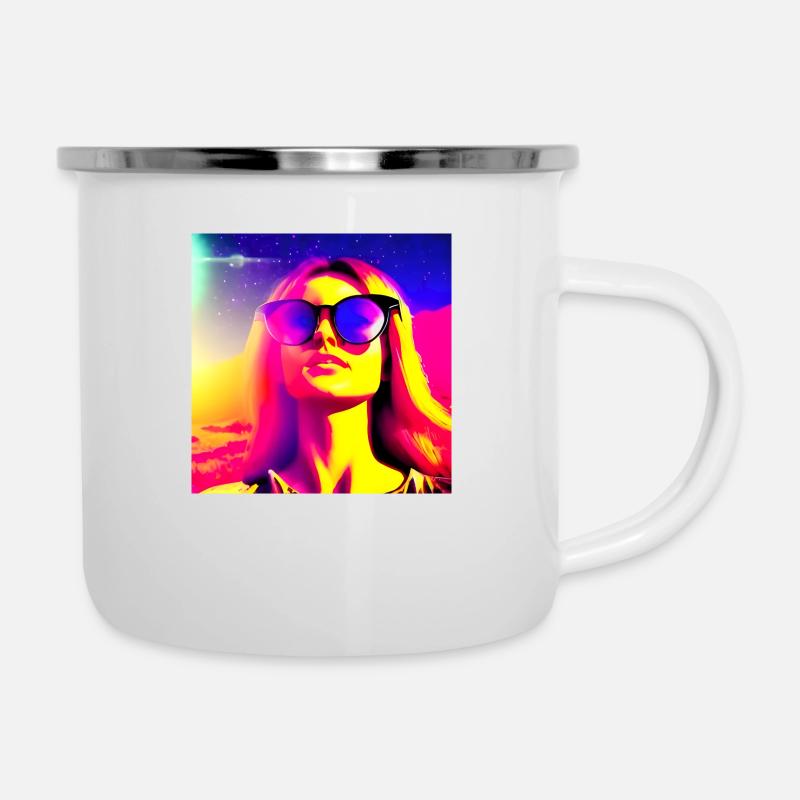 Weltraum-Abenteuer-Dame - Emaille-Tasse - Weiß