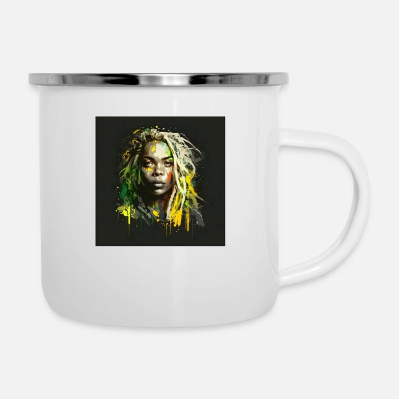 Face Frau Dreadlocks n°2 - Emaille-Tasse - Weiß