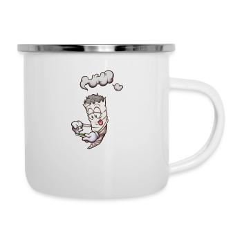 Lustiger Cartoon Joint rollt einen Joint - Emaille-Tasse - Weiß - Rechts