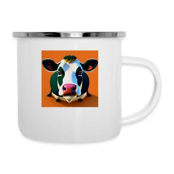 Vache noire et blanche sur fond orange - Tasse émaillée - blanc - Droite