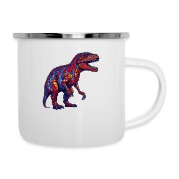 Dino Monster in bunten Farben und retro Optik - Emaille-Tasse - Weiß - Rechts