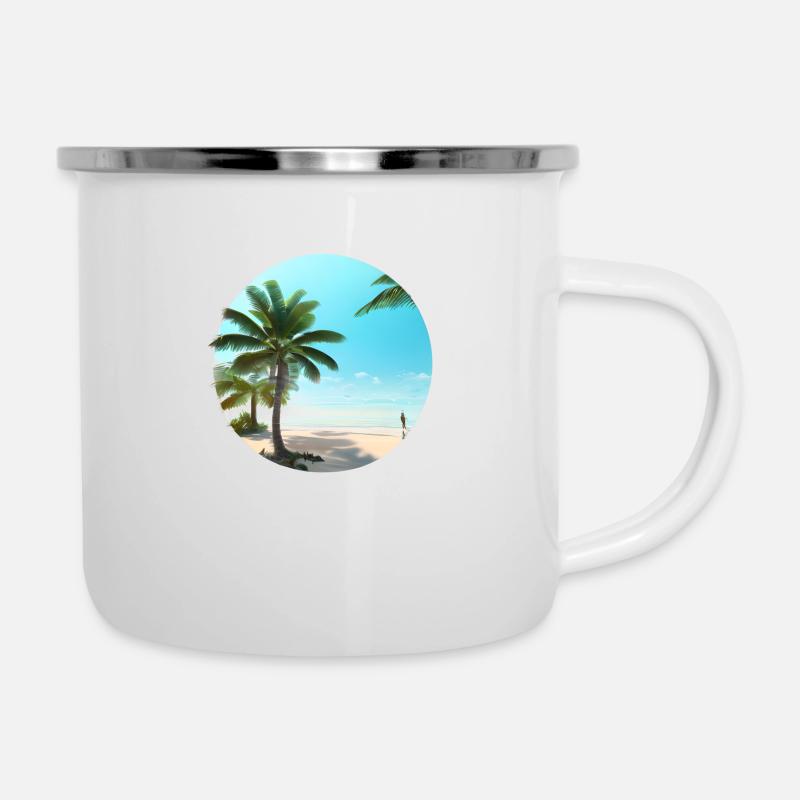 Summer Vacation Beach Palm Island Sun Palm - Camper Mug - white