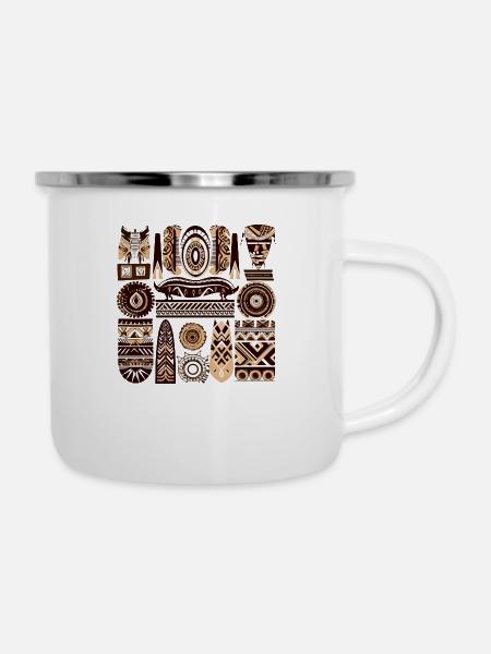 Afrikanische Folklore - Emaille-Tasse - Weiß