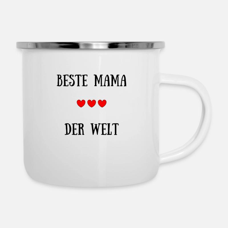 Beste Mama der Welt Herzchen - Geschenk Mama - Emaille-Tasse - Weiß