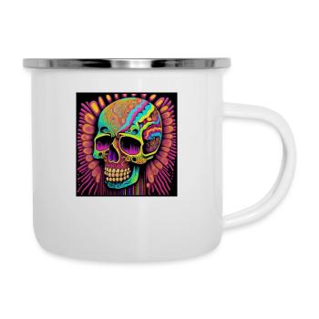 Psychedelischer Schädel - Emaille-Tasse - Weiß - Rechts