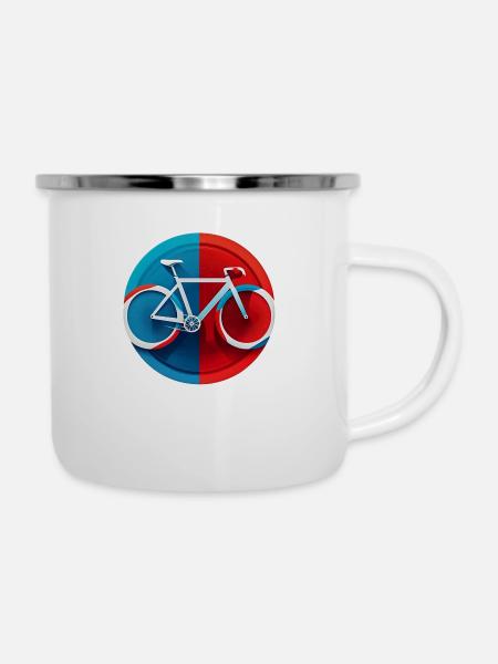 Rennrad Biker Bestseller Rot-Blau - Emaille-Tasse - Weiß