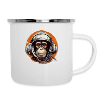 Weltraum Affe Retro Zeichnung - Emaille-Tasse - Weiß - Rechts