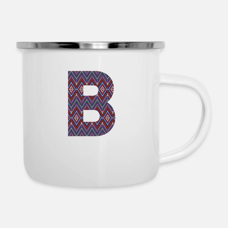 Monogramm Buchstabe B - geometrisches Muster - Emaille-Tasse - Weiß