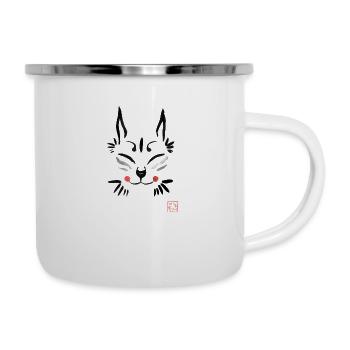 Kitsune Maske - Emaille-Tasse - Weiß - Rechts