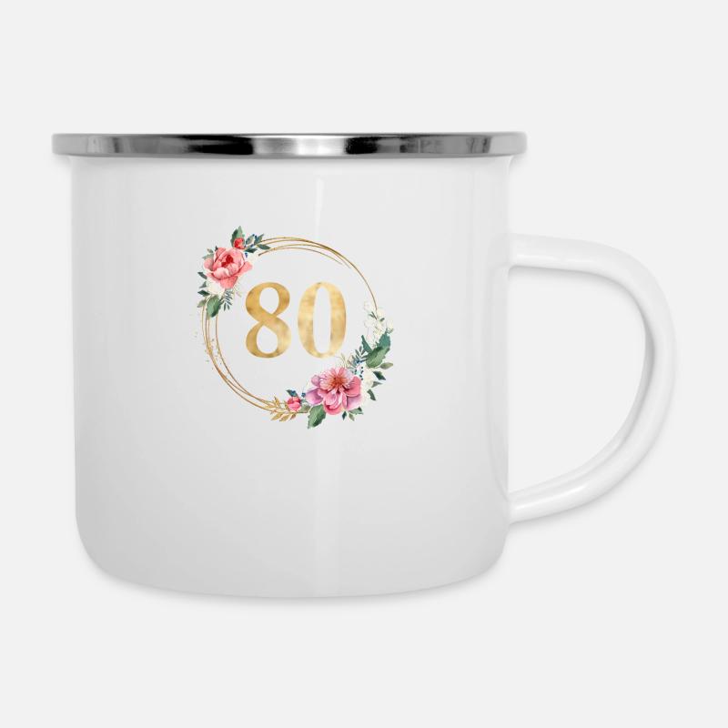 80! personalisierbar - Emaille-Tasse - Weiß