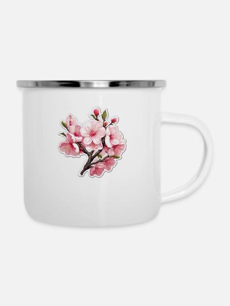 Kirschblüte - Emaille-Tasse - Weiß