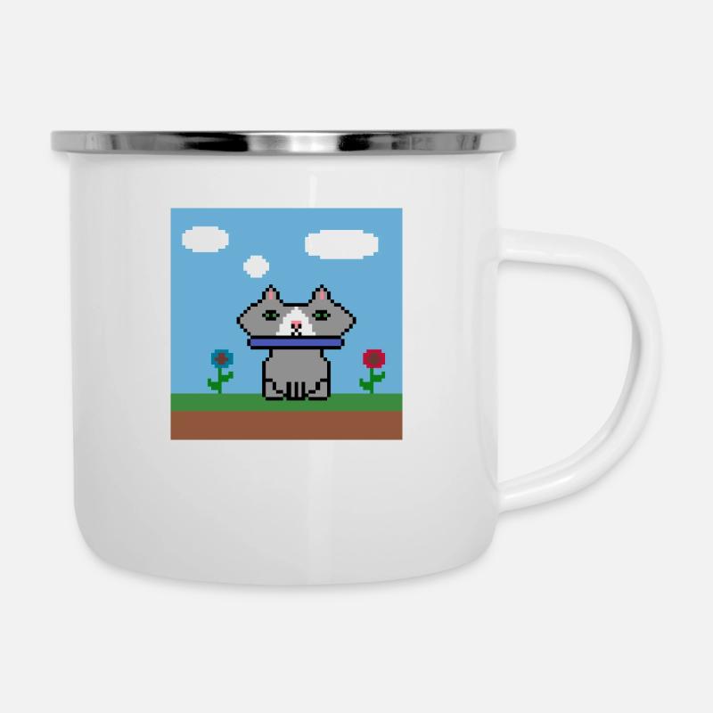 pixel chaton - Tasse émaillée - blanc