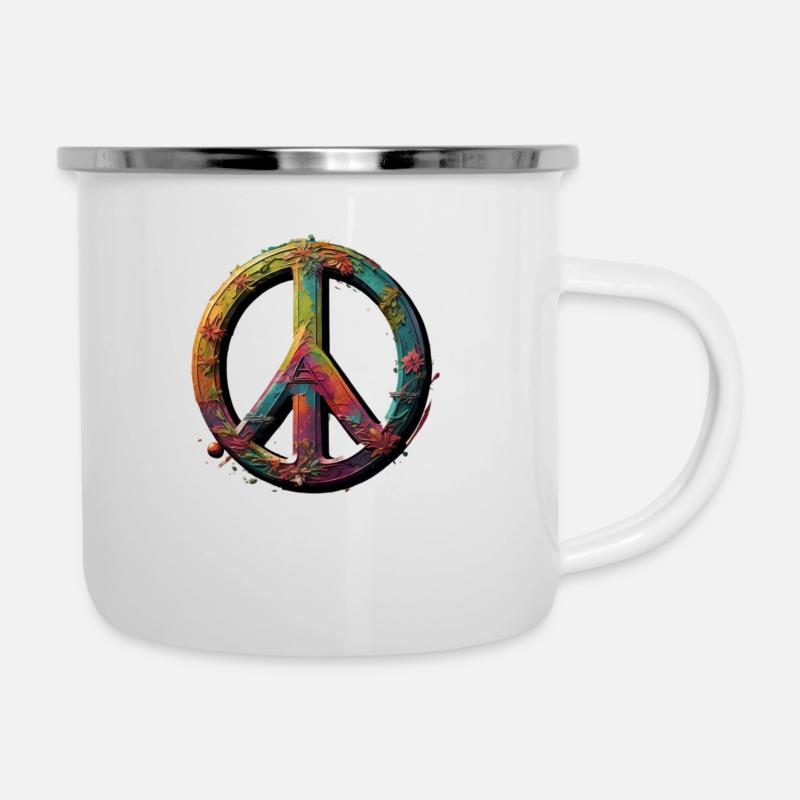 Peace - Emaille-Tasse - Weiß