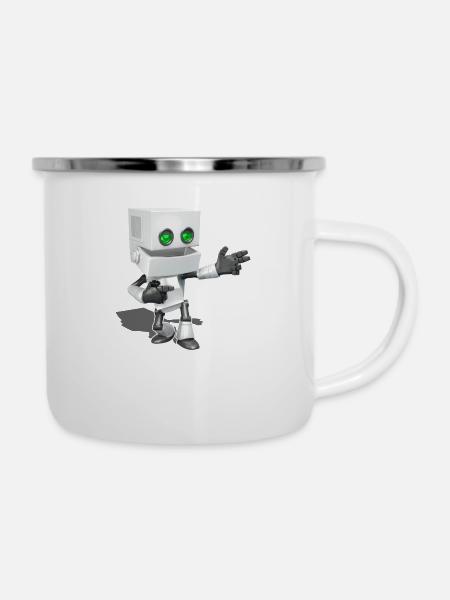 Chibi Roboter - Emaille-Tasse - Weiß