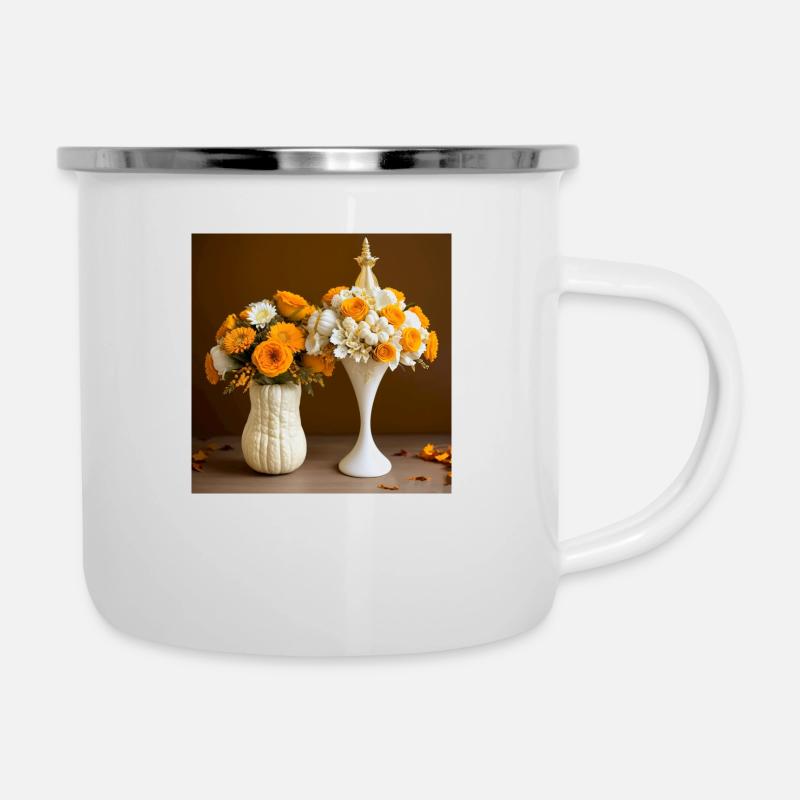 Bouquet d’automne dans des vases d’Halloween - Tasse émaillée - blanc