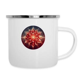 Blume der Kraft - Wurzelchakra - Emaille-Tasse - Weiß - Rechts
