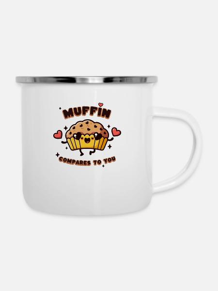 Niedliches Muffin-Wortspiel-Design - Emaille-Tasse - Weiß