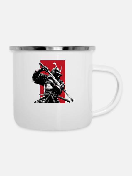 Samurai - Emaille-Tasse - Weiß