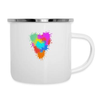 Buntes Herz - Emaille-Tasse - Weiß - Rechts