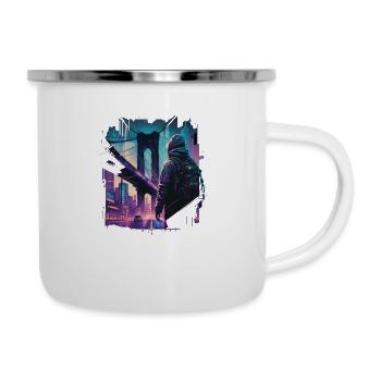 Brooklyn Bridge Cyberpunk - Emaille-Tasse - Weiß - Rechts